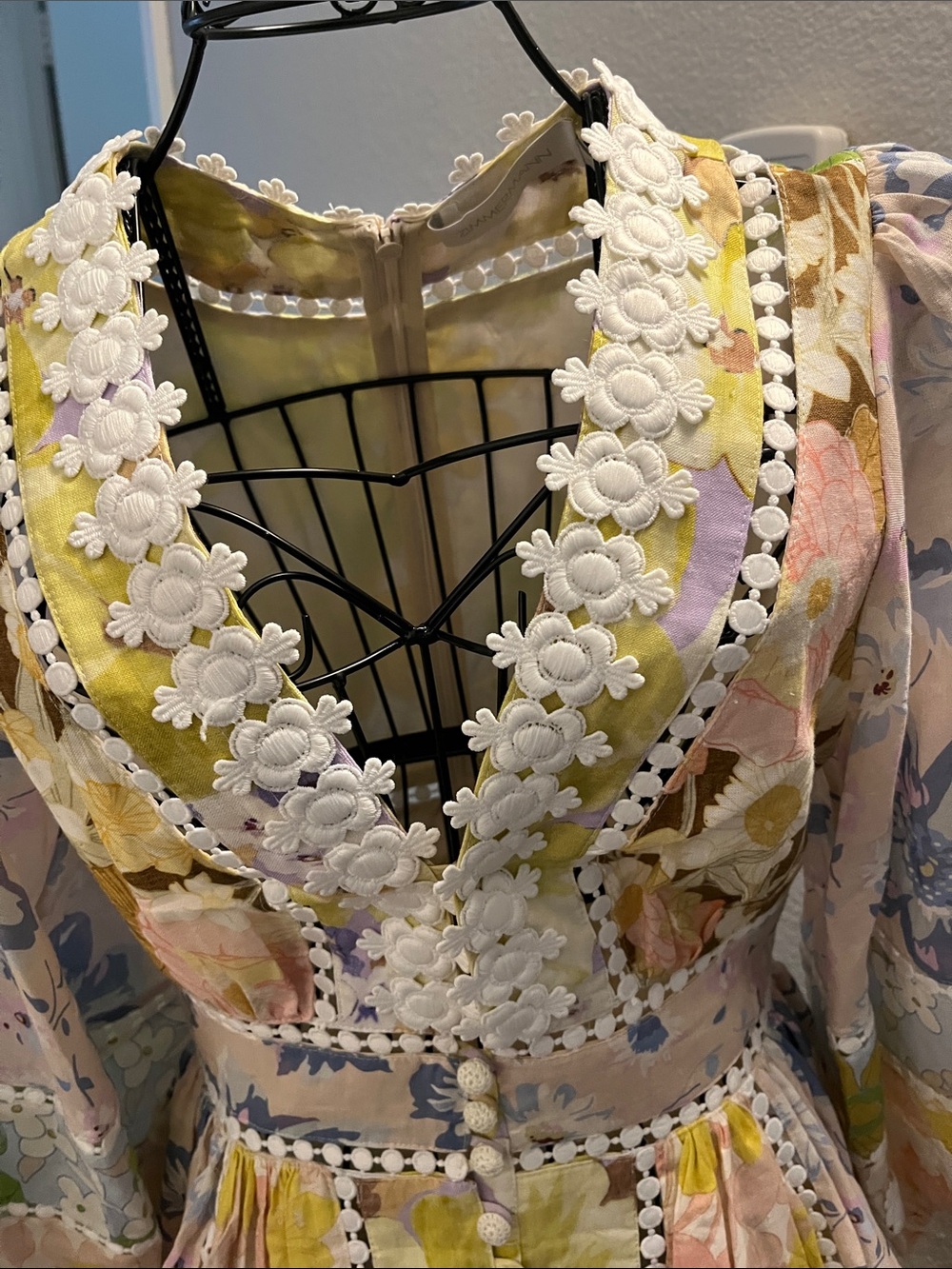 Zimmermann Pastel Floral Lace-Trim Mini Dress - Picture 2 of 12